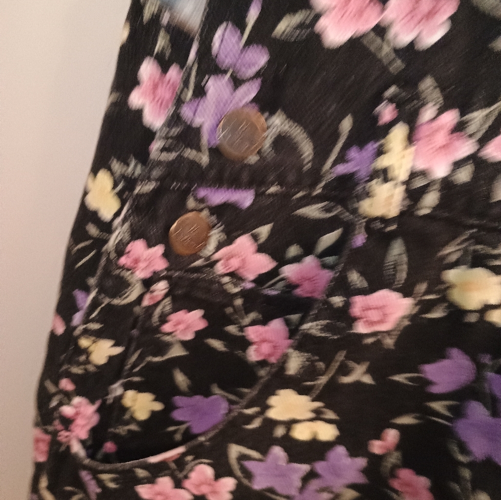 no Problem Floral Short Overalls Black with Pink & Purple Flowers Women's Size M - Picture 4 of 8
